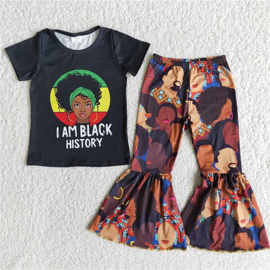 BLACK Black Short Sleeve Flared Pants Set