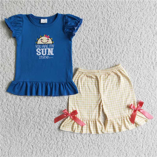 GIRLS  SUMMER BLUE TOP WITH EMBRIOBERY OUTFITS