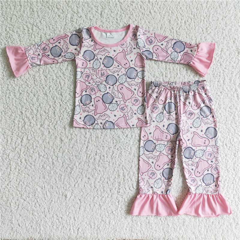 GLP0003 Kids Halloween Clothing Girls Long Sleeve Top And Long Pants Pajamas Set