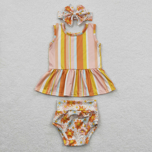 GBO0105 Color Stripe Suspenders Orange Floral Brief Set
