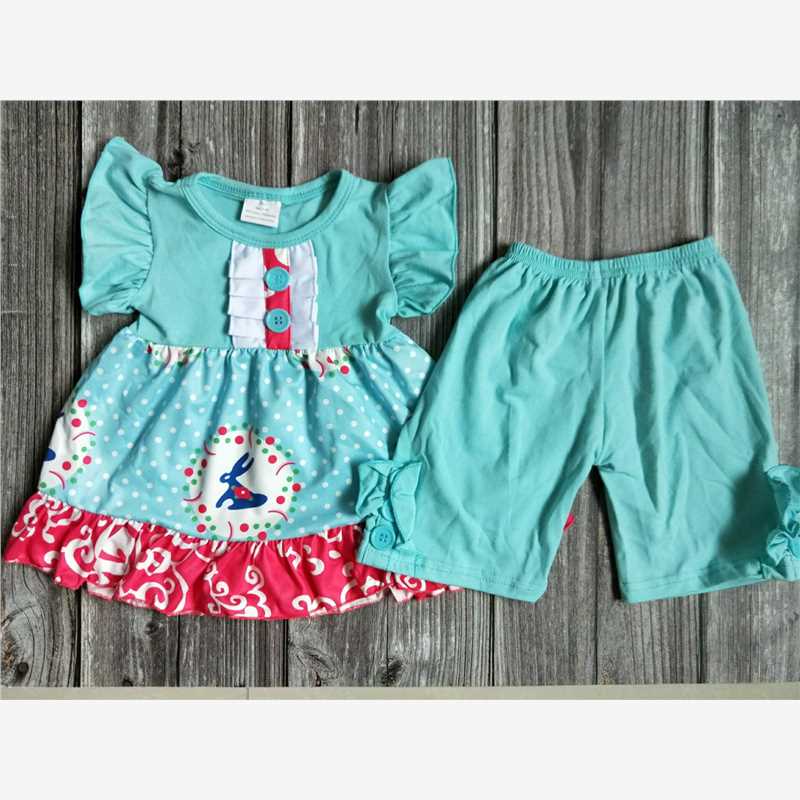 Girls Blue Buckle Rabbit Top Set