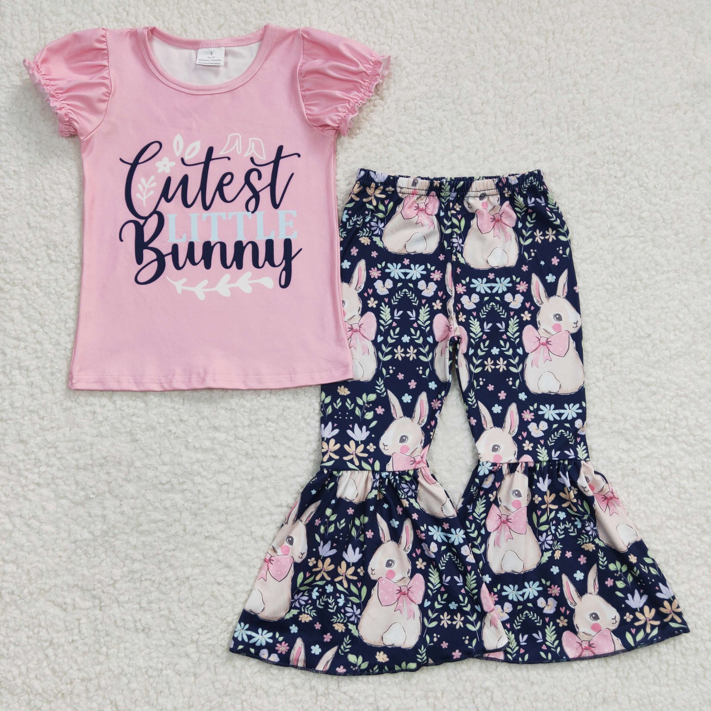 GSPO0461 Girls bunny pink short-sleeved trousers suit