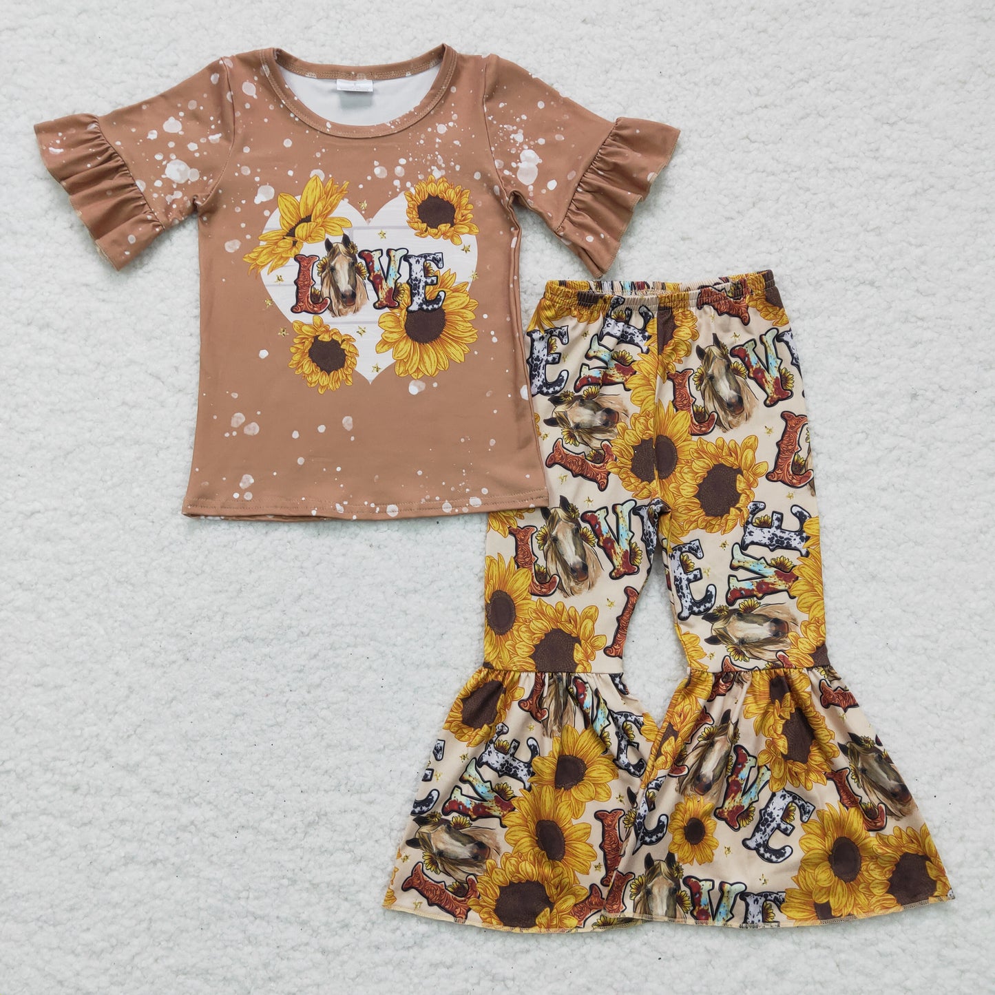 GSPO0277 Kids Clothing Girls Short Sleeve Top And Long Pants Sunflower Print