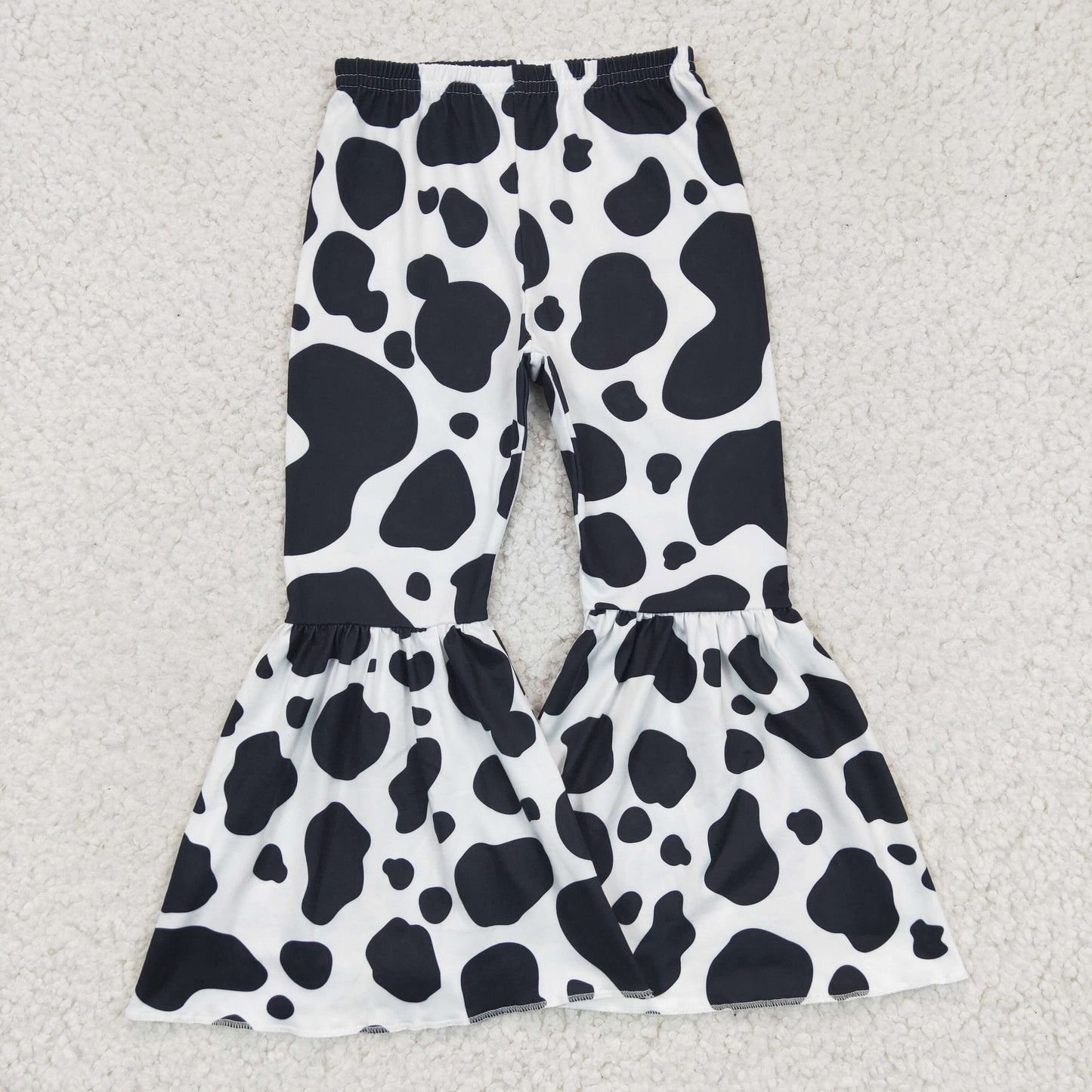 RTS NO MOQ（In Stock) Girls Long Pants Cow Pattern Pants Milk Silk