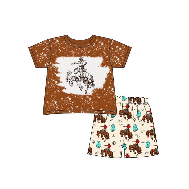 Boys Western Cowboy Riding Short Sleeve Shorts Set