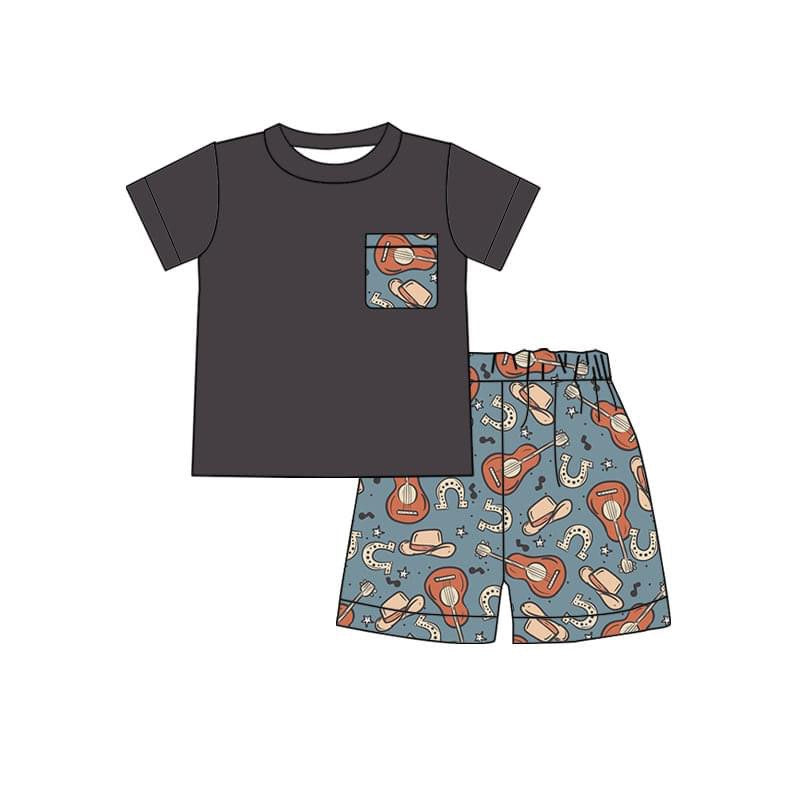Boys Grey Pocket Short Sleeve Instrument Hat Shorts Set