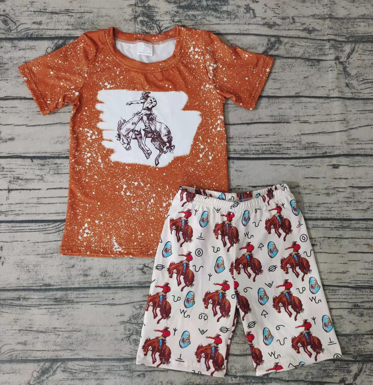 Boys Western Cowboy Riding Short Sleeve Shorts Set