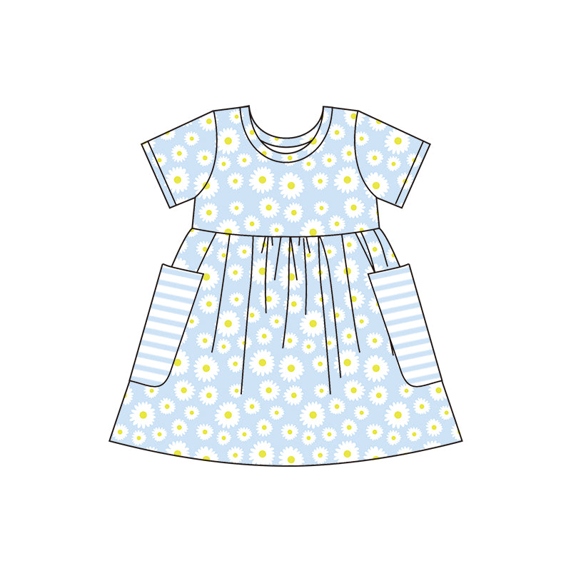 Girls Daisy Flower Short Sleeve Pocket Dress