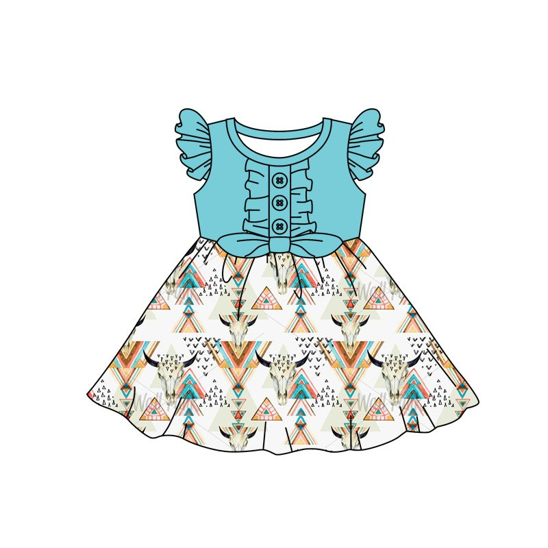 Bull Head Blue Flying Sleeve Dress