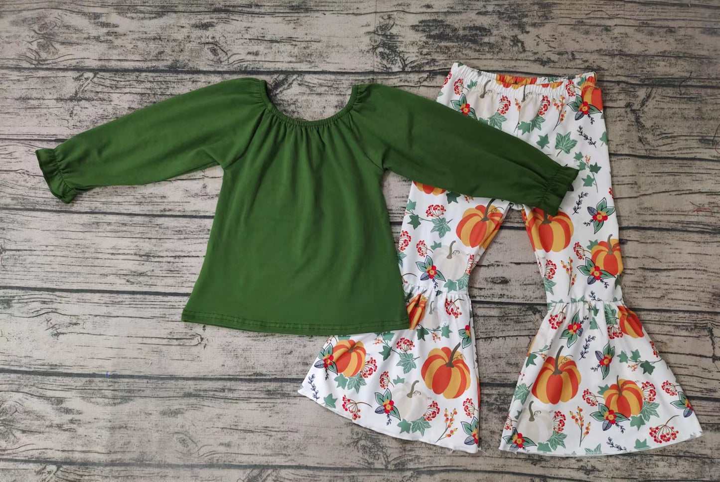 Girls Autumn Pumpkin Green Long Sleeve Trousers Suit