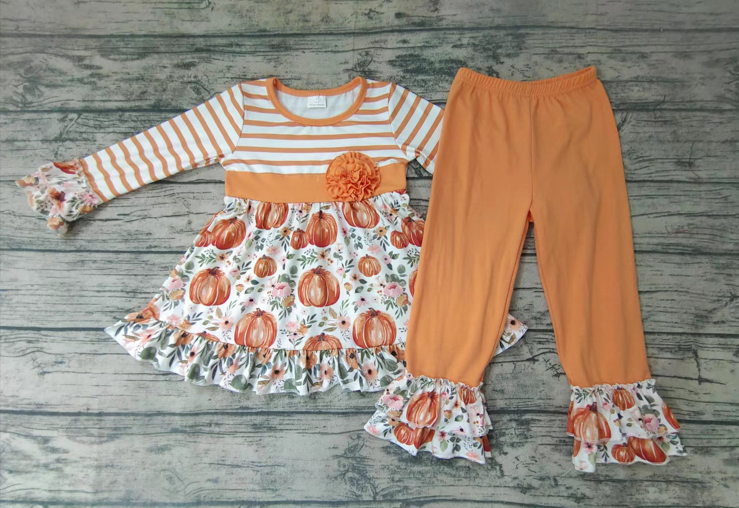 Girls Autumn Pumpkin Flower Long Sleeve Pants Set