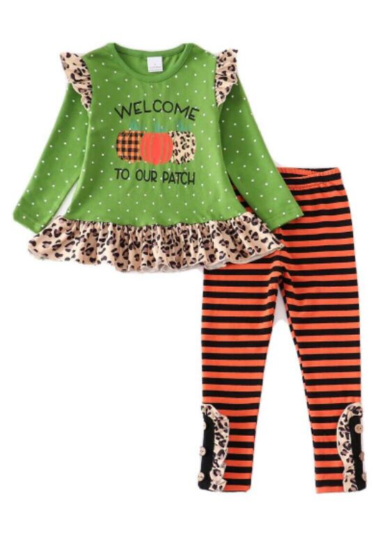 Girls Alphabet Green Long Sleeve Trousers Boutique Set
