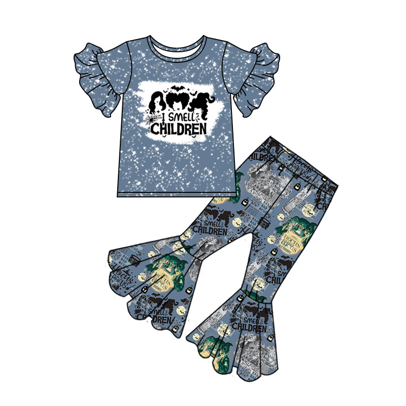 Girls' Grey Blue Short Sleeve Trousers Suit