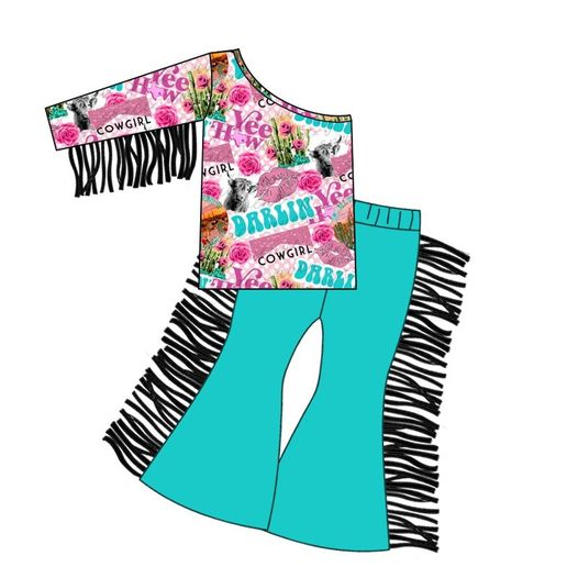 Girls COWGIRL Tassel Single Sleeve Pant Set