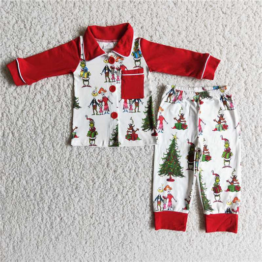6 A14-15  boys tree Long Sleeve Pajamas sets