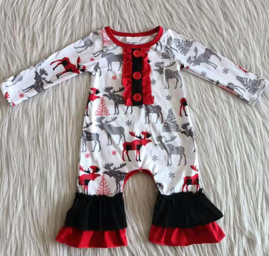 Baby Girl Elk Contrast Boutique Romper