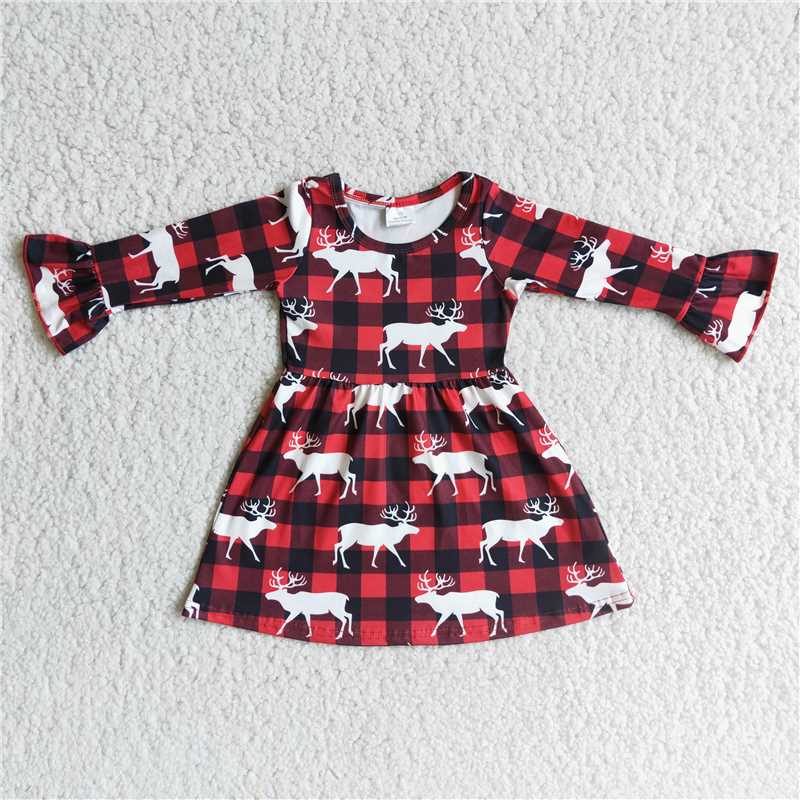 Christmas plaid deer pattern dress