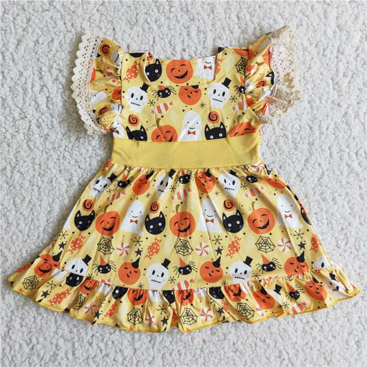 RTS NO MOQ B10-9 Small Pumpkin Yellow Lace Dress
