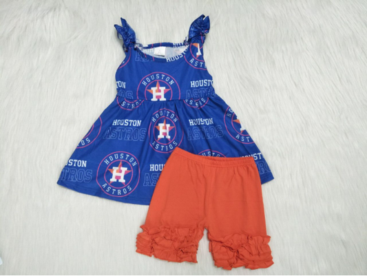 Girls Blue Sling Orange Shorts Suit