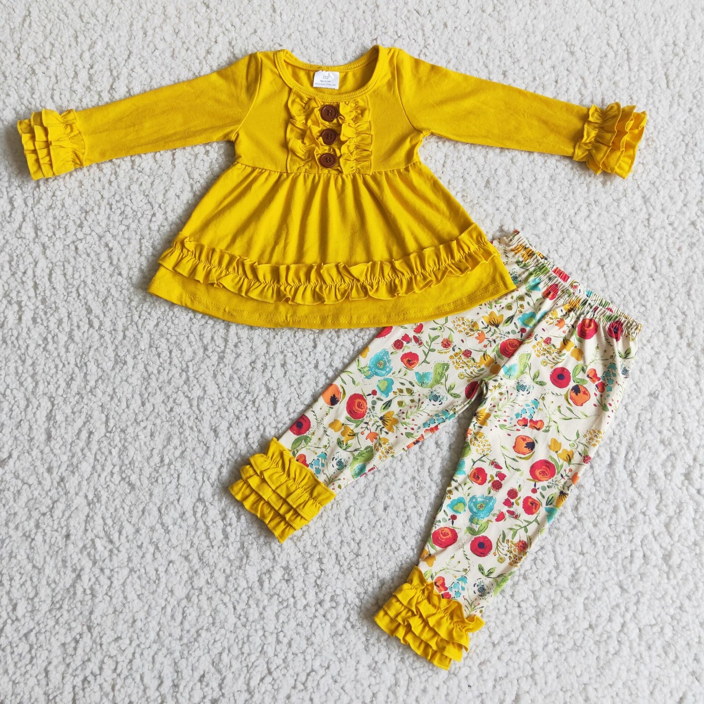 6A24-1 girls clothing long sleeve long pants  baby girl outfit milk silk flower  print