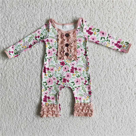 RTS NO MOQ（In Stock) Baby Flower Print Long Sleeve Bodysuit Romper