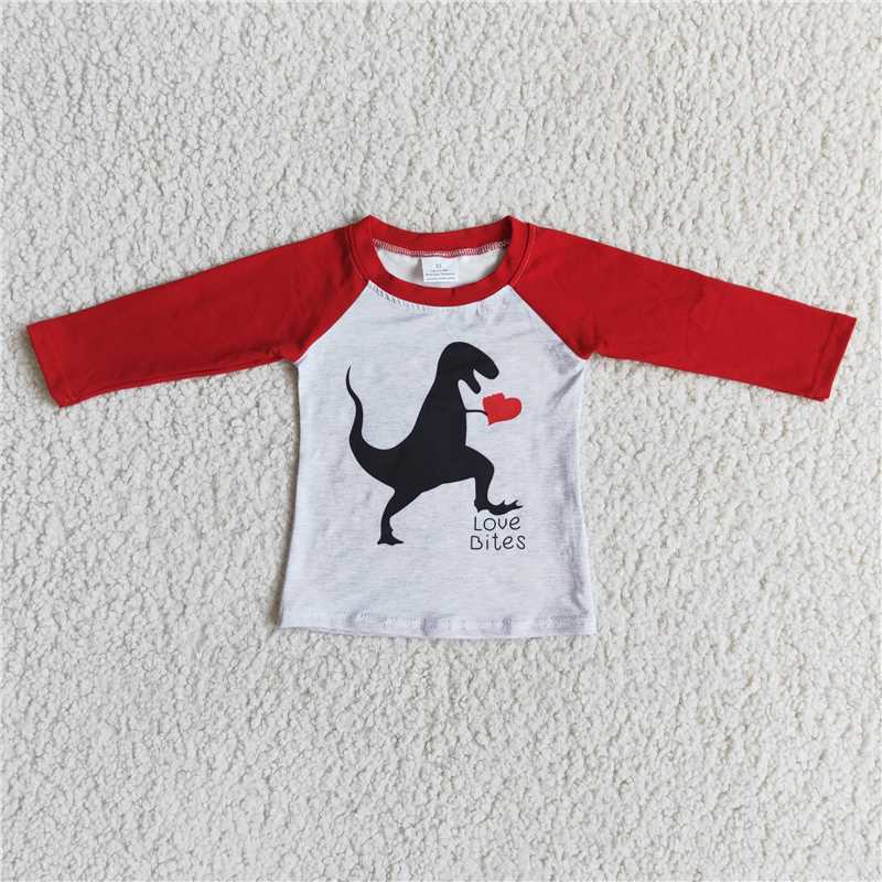 Valentine's Day Dinosaur Red Long Sleeve Top