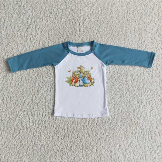 bunny design blue raglan long sleeve top