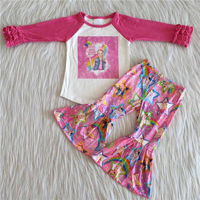 rose star flared pants suit