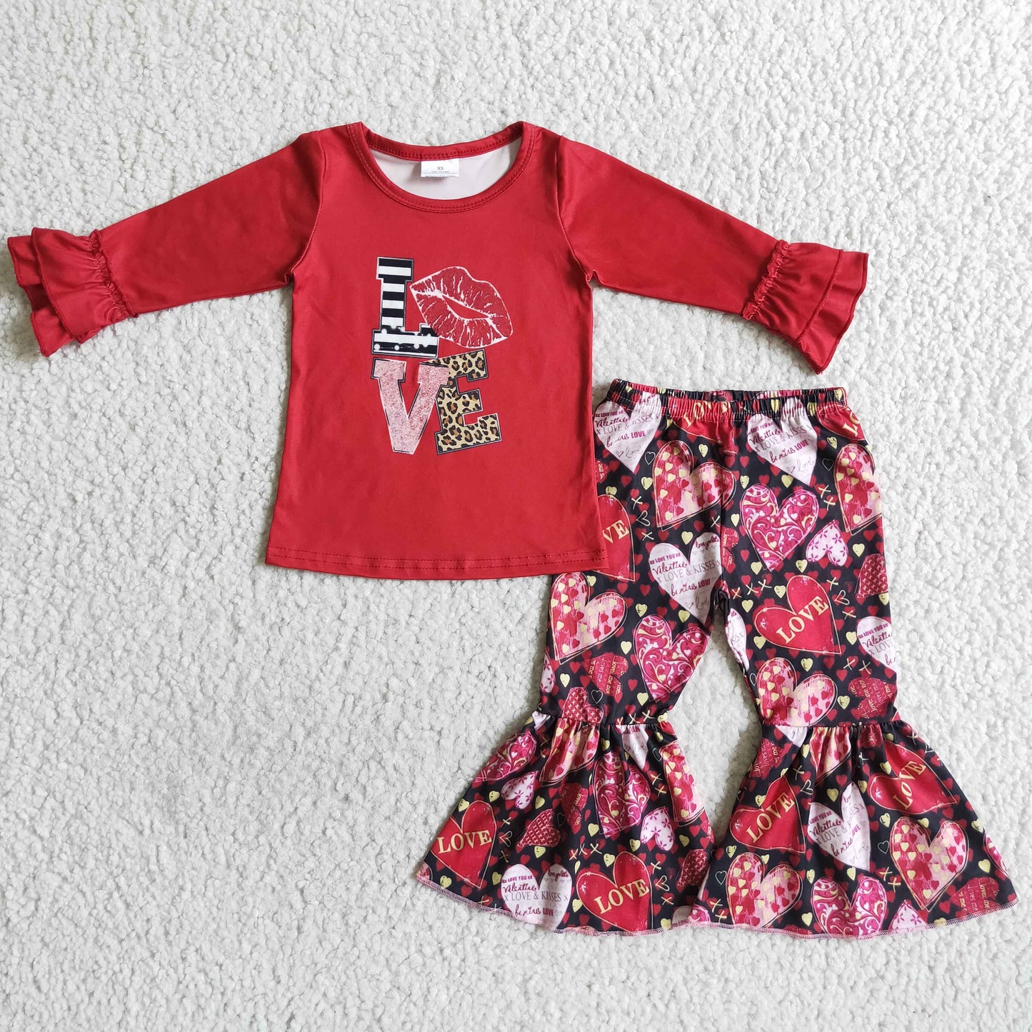 RTS NO MOQ（In Stock) Kids girl clothing set Valentine day festival clothes  girl outfits long sleeve long pants