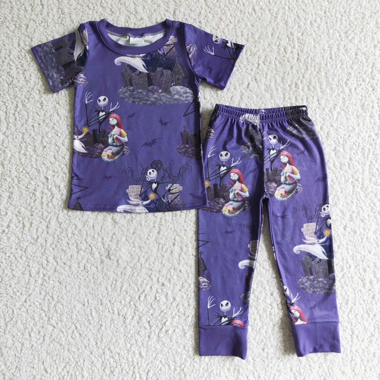BSPO0026 boys 2pcs halloween Purple print short sleeve boy's pajamas outfits