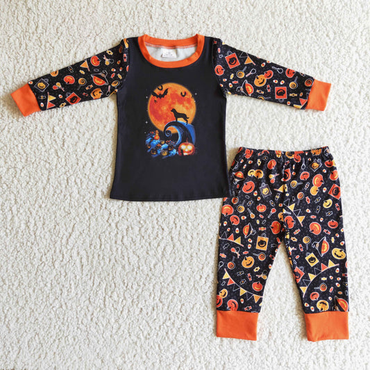RTS NO MOQ ETA 5/7days BLP0024 Kids Halloween Clothing Boys Long Sleeve Top And Long Pants Pajamas
