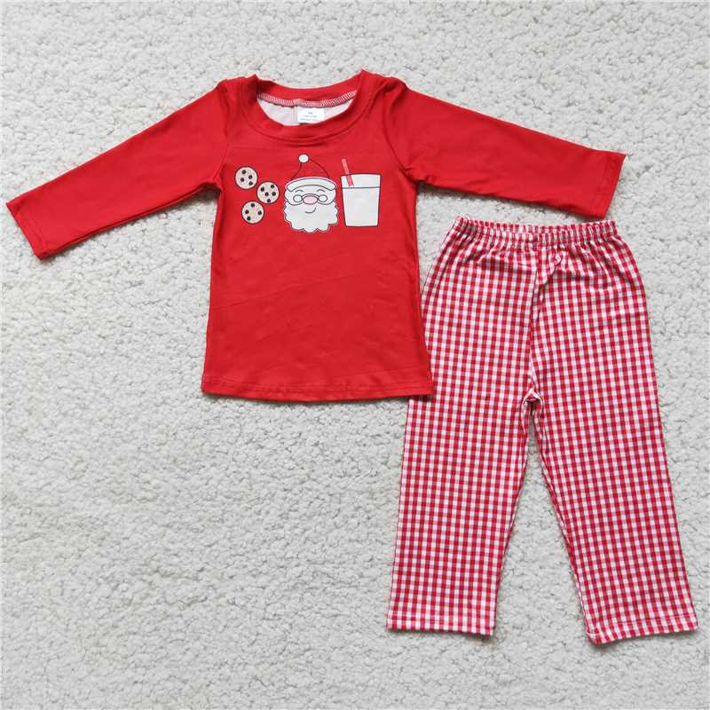 RTS NO MOQ（In Stock ) 2pcs pjs boy's red Christmas outfits