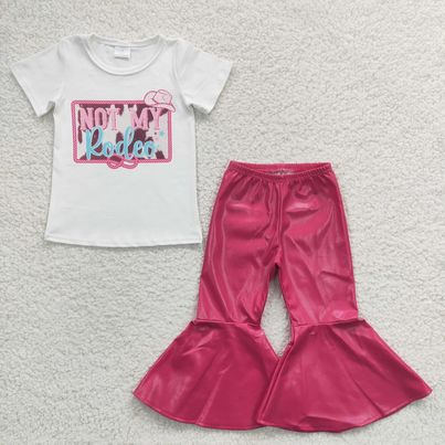 Girls short sleeve long leather pants