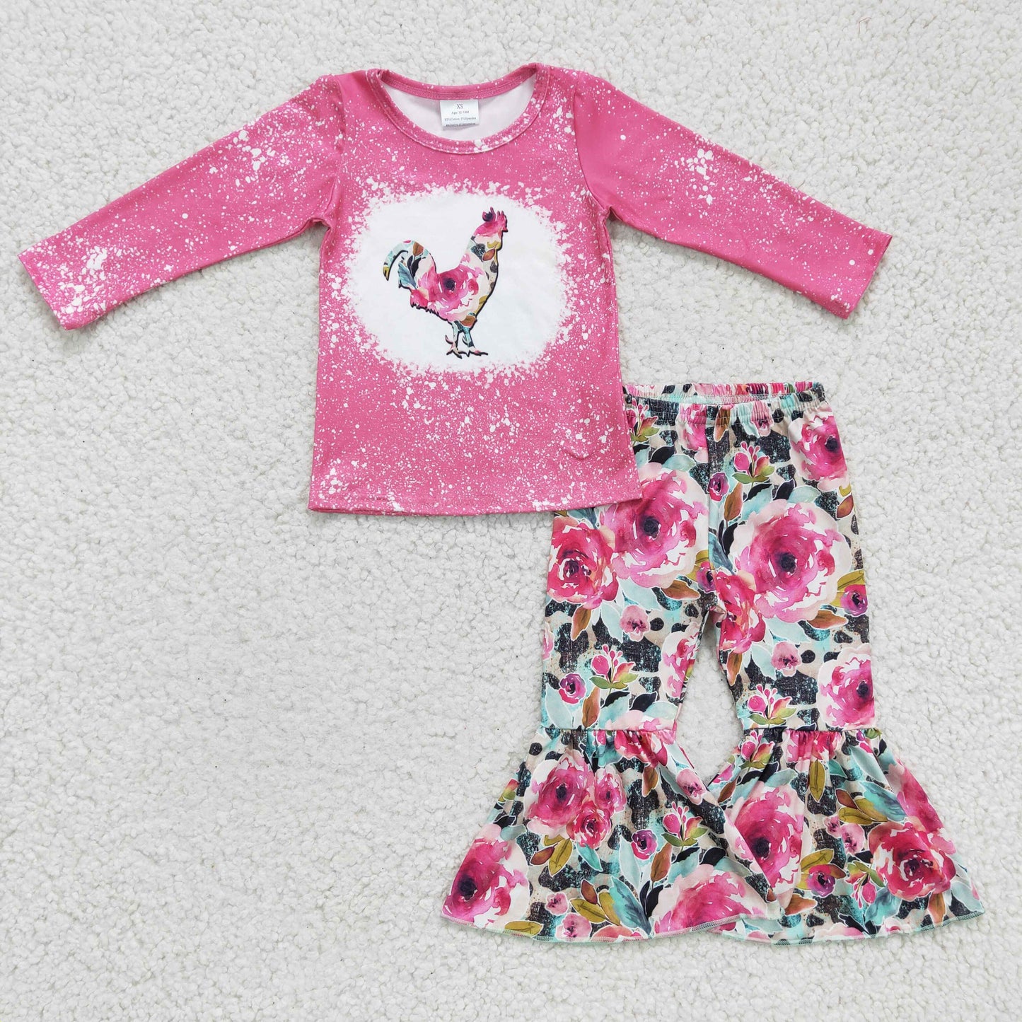 RTS NO MOQ GLP0110 Girls Outfit Rooster Print Trousers Boutique Set Milk Silk