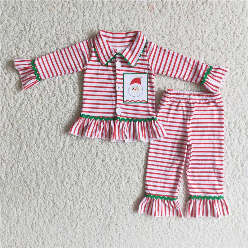 Christmas striped santa design girl pajamas sets