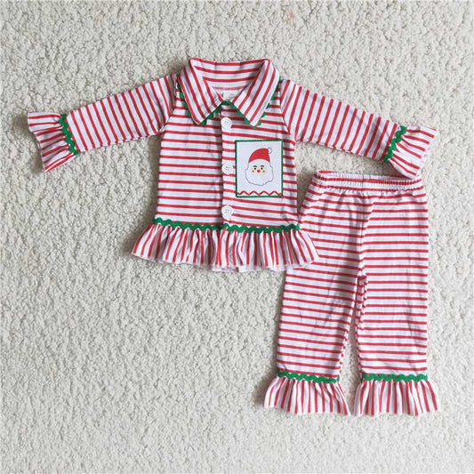 Christmas striped santa design girl pajamas sets