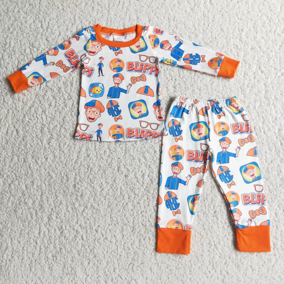 RTS NO MOQ（In Stock) 2pcs pjs boy's orange outfits