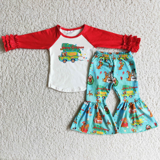 RTS NO MOQ（In Stock )   kids clothing Girls Christmas  Long Sleeve Long Pants Set
