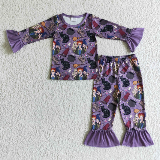 GLP0191 girls Purple print long sleeve match girl's pajamas outfits