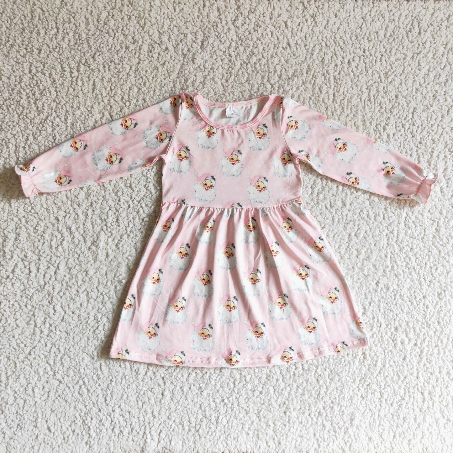 RTS NO MOQ ETA 5/7days arrived GLD0123 baby christmas clothing long sleeve santa claus print kids dresses for girls milk silk