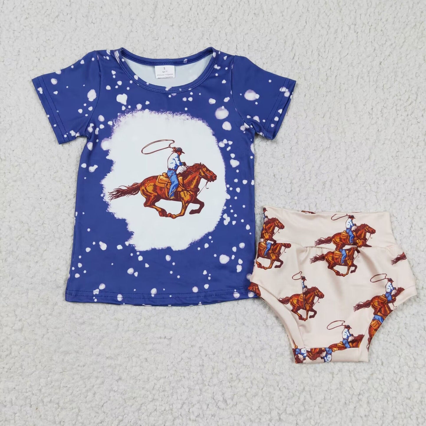 RTS NO MOQ GBO0064 Western Cowboy Riding Blue Short Sleeve Brief Set