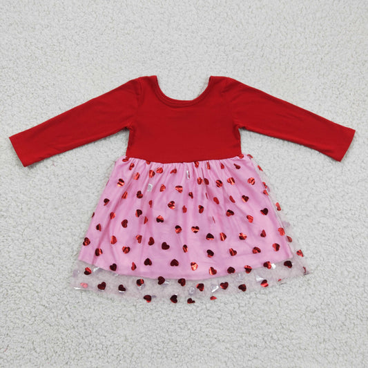 GLD0171 Girls Valentine's Day Heart Red Long Sleeve Mesh Dress