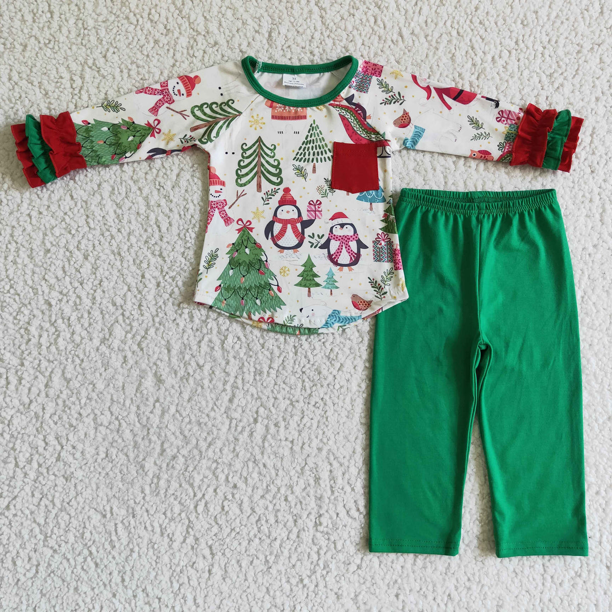 RTS NO MOQ ETA 5/7days Arrived GLP0179 girls Christmas outfit long sleeve and long pants print