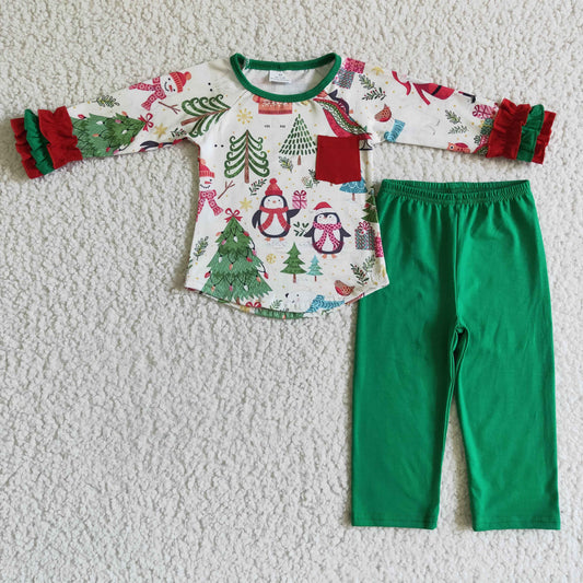 RTS NO MOQ ETA 5/7days Arrived GLP0179 girls Christmas outfit long sleeve and long pants print
