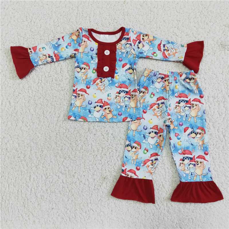 RTS NO MOQ ETA 5/7days arrived 6 A15-4  kids clothing Girls Christmas  Long Sleeve Top with pants set