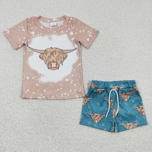 BSSO0198 Boys' Alpine Brown Short Sleeve Blue Shorts Set