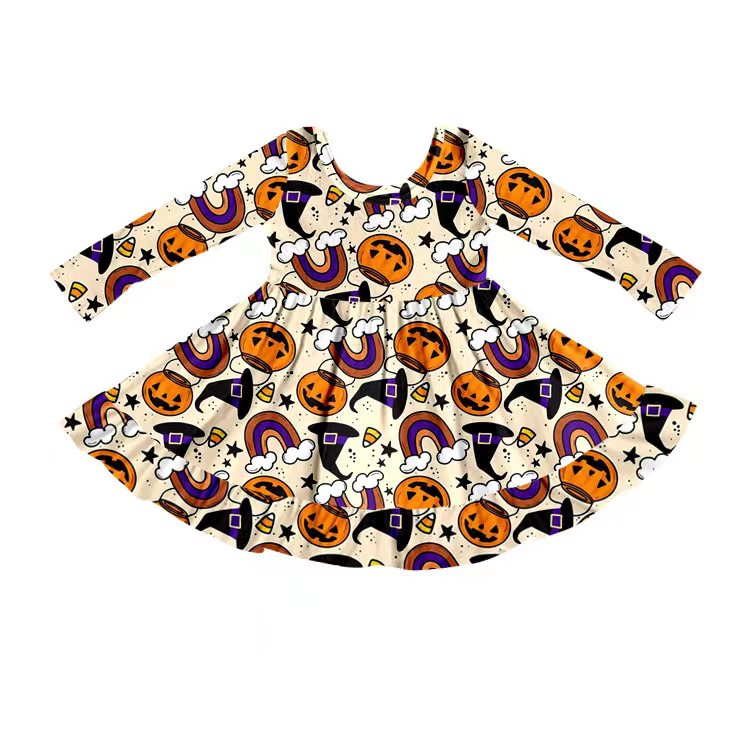 pre -order sample long sleeve dress pumpkin print moq 5