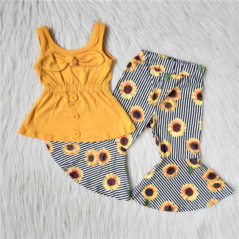 C16-4 2 pcs sleeveless dress top with bell bottom pants girl's outfits