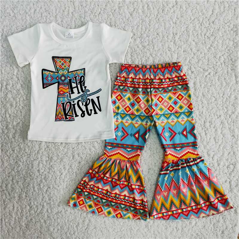 RTS NO MOQ ETA 5/7days Arrived B11-15 Easter Cross Short Sleeve Trouser Set