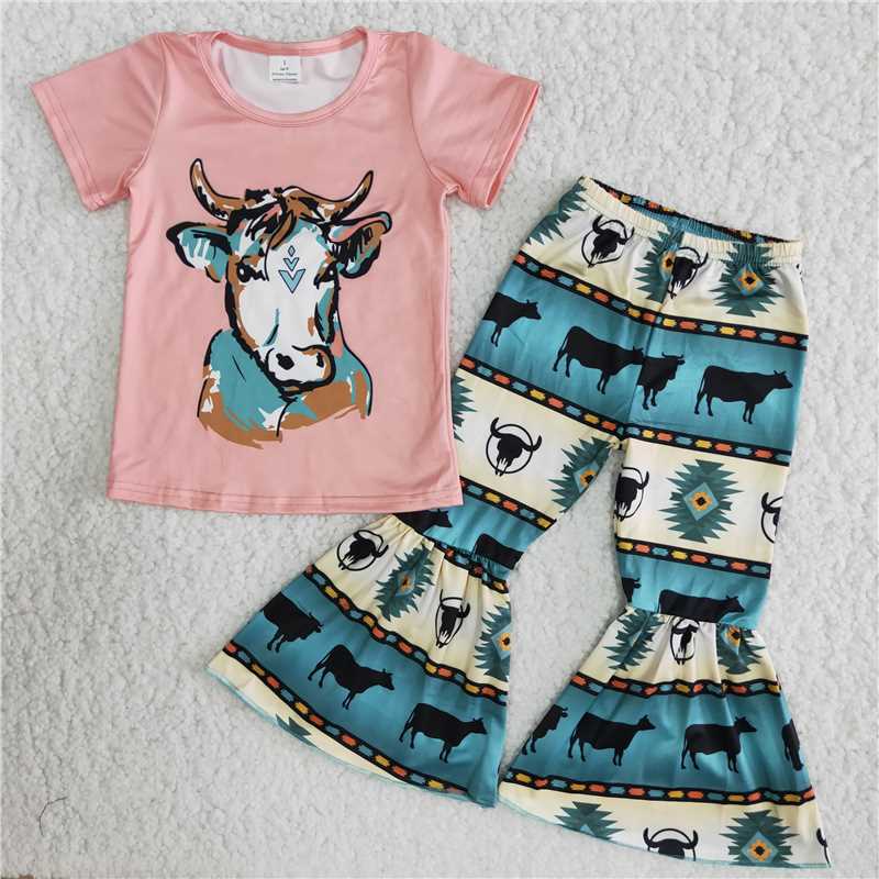 Pink Bull Head Flared Pants Set